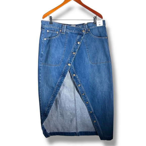 NWT Gap X Cult Gaia Asymmetrical Denim High Slit Maxi Skirt Size 33/16 - Picture 2 of 13